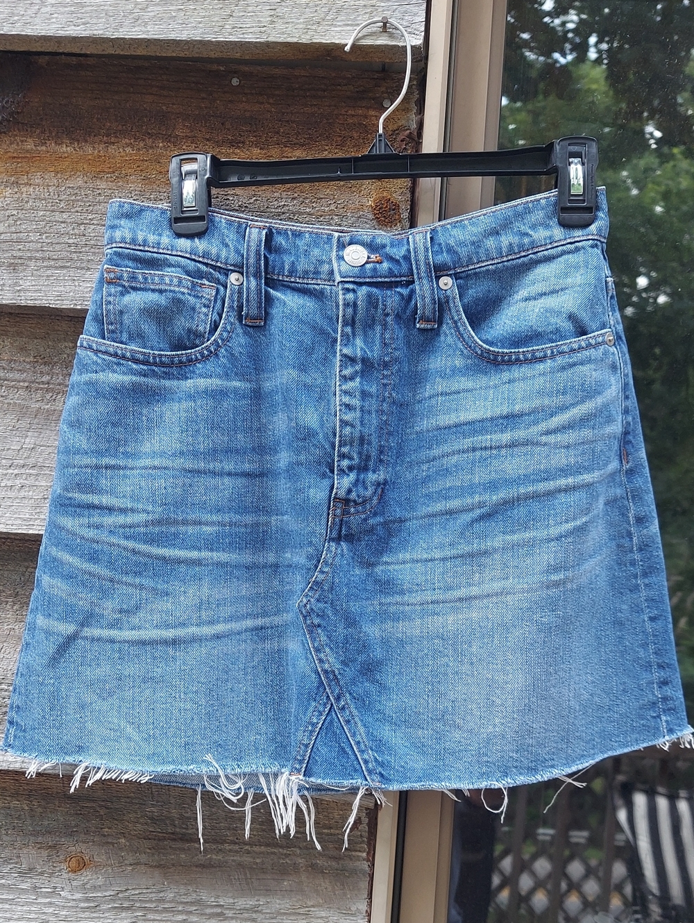 Madewell Light Blue Denim Frayed Edge Mini Skirt